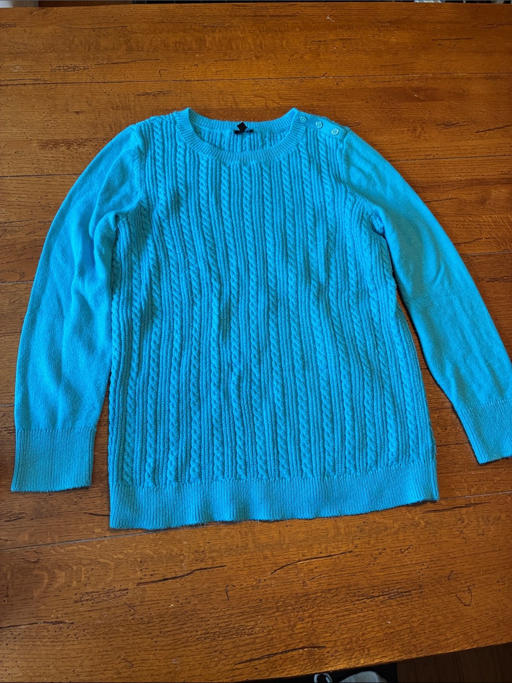 Talbots Turquoise Cable-Knit Crewneck Sweater